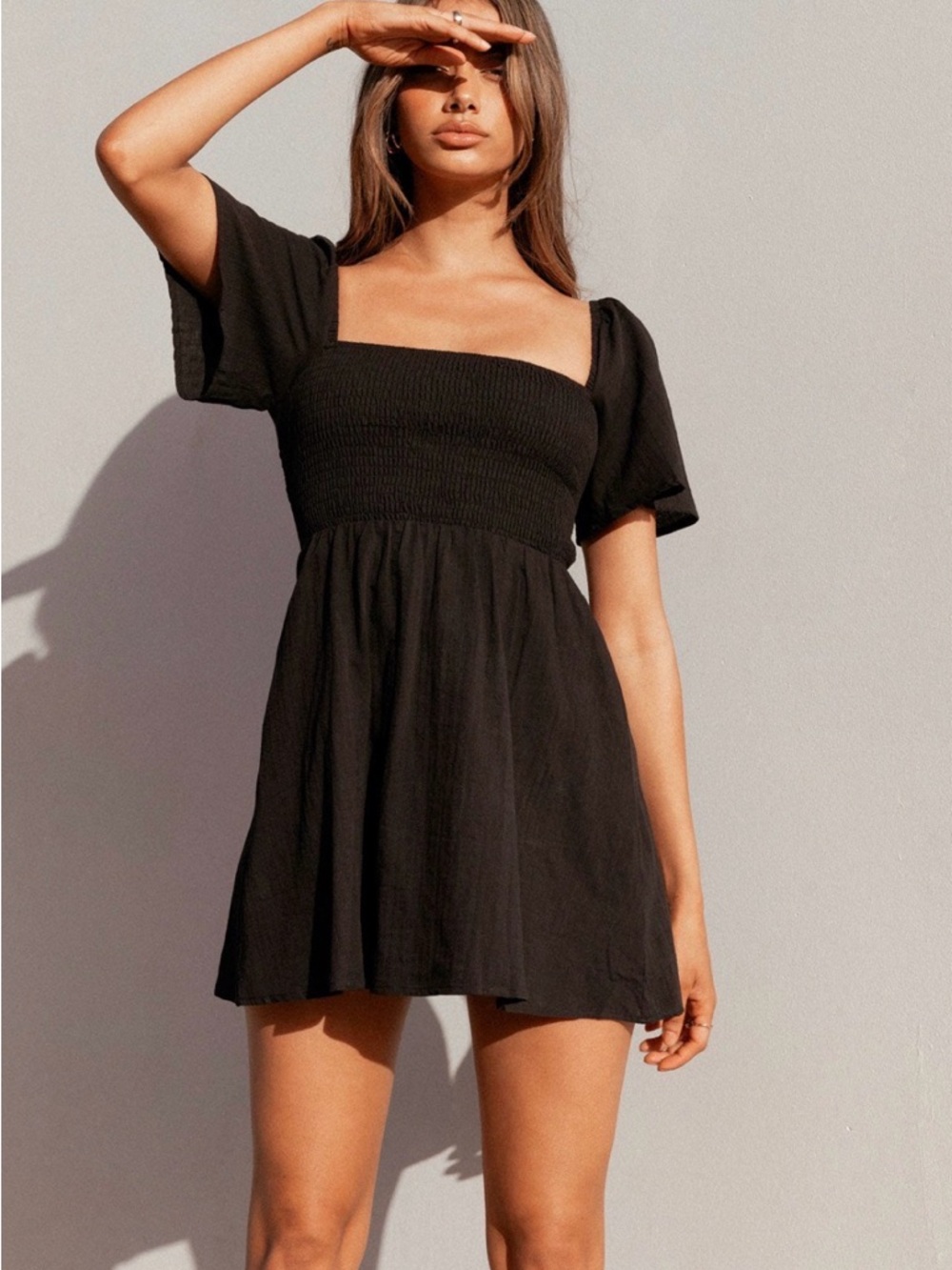 Princess Polly Black Smocked Square-Neck Mini Dress